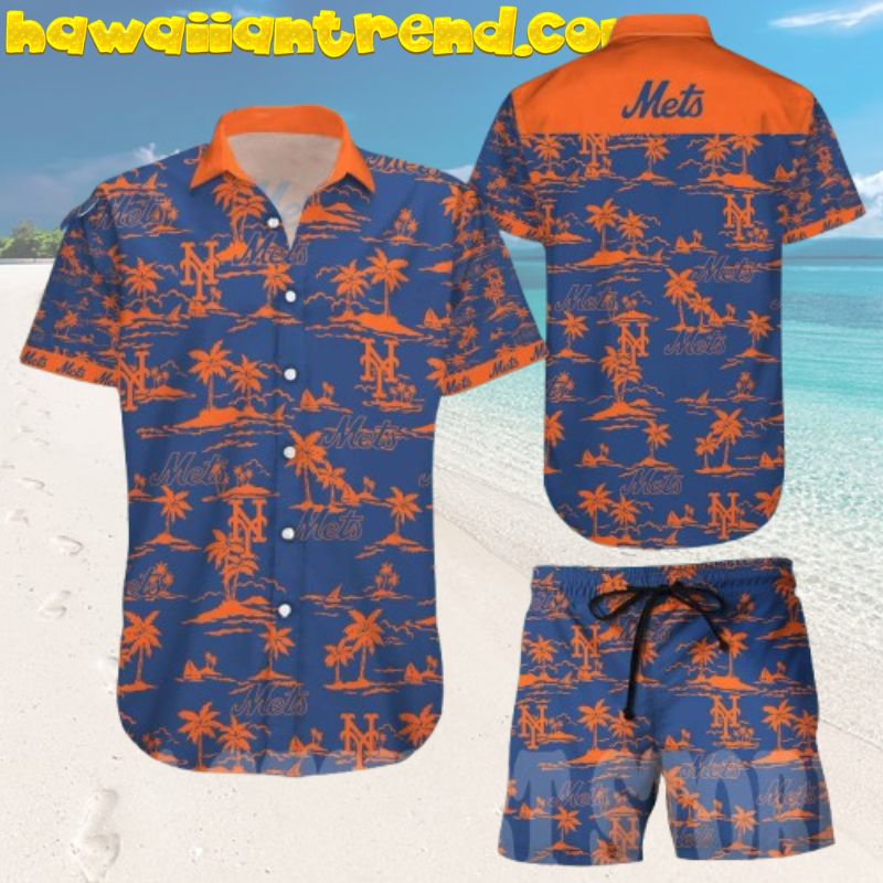 New York Mets Tropical Island Sunset Time Hawaiian Shirt And Shorts