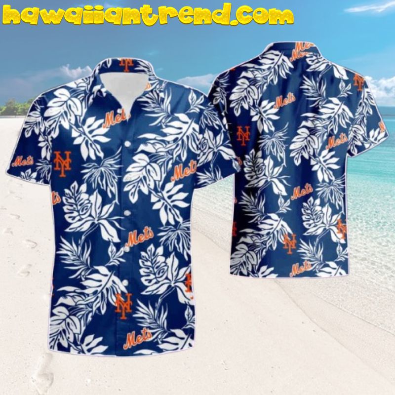 New York Mets Tropical Leaf White Design Summer Beach Hawaiian Shirt And Short