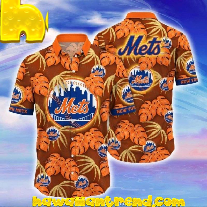 NY Mets Autumn Monstera Design New York Mets Hawaiian Shirt