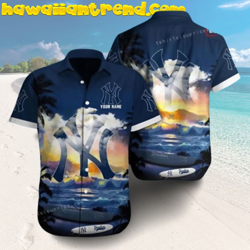 Custom Name New York Yankees MLB Sunrise On The Tropical Beach Hawaiian Shirt