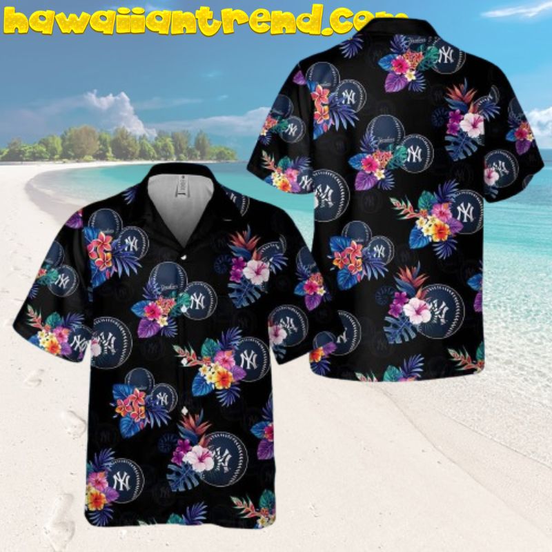 MLB New York Yankees Ball Hawaiian Shirt Tropical Flower Pattern Colorful