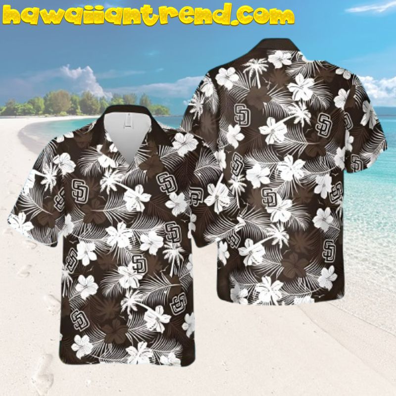 MLB San Diego Padres Dark White Floral  Beach Hawaiian Shirt