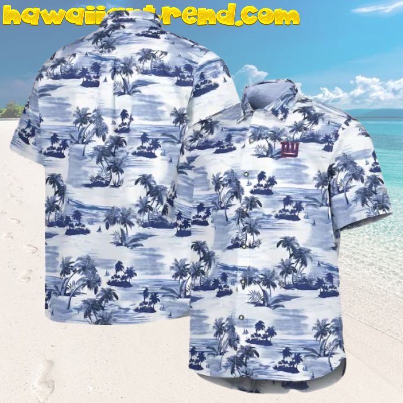 New York Giants Palm Tree Tropical Island Blue Men’s Hawaiian Shirt