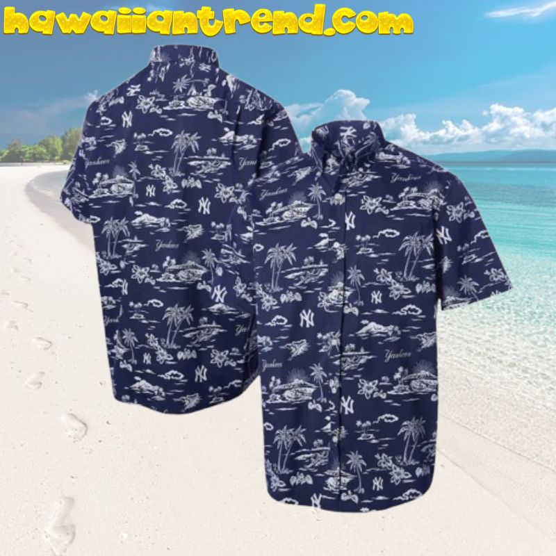 New York Yankees Beach Island Vibes Navy Theme Hawaiian Shirt