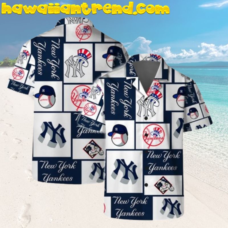 New York Yankees Logo Square Block Vintage 90’s Hawaiian Shirt