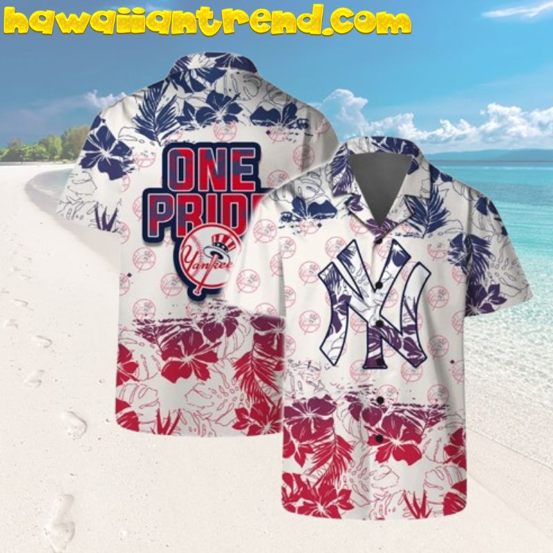New York Yankees One Pride Navy And Red Color Hawaiian Shirt