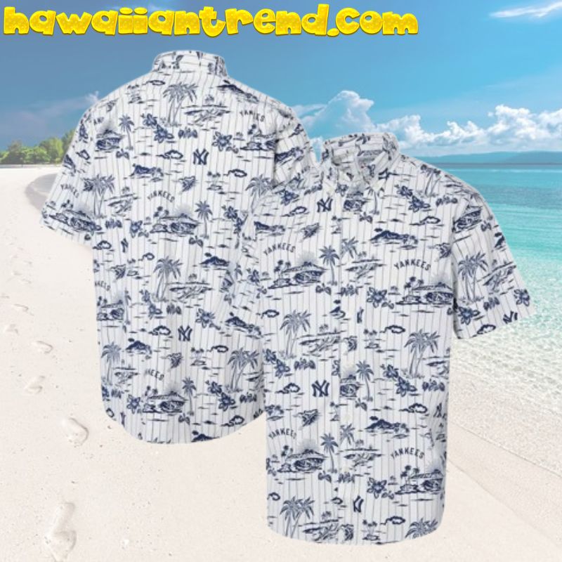 New York Yankees Pinstripe Tropical Coconut Island White Theme Hawaiian Shirt