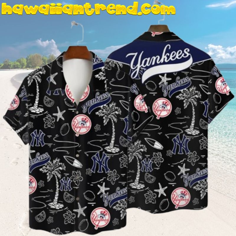 New York Yankees Tropical Adventure Beach Pattern Hawaiian Shirt