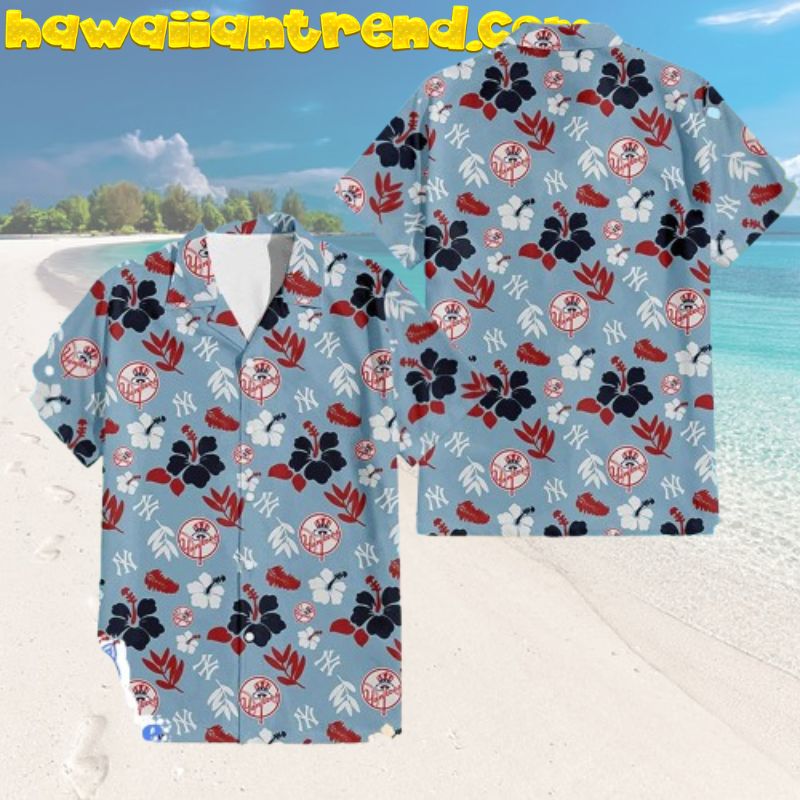 New York Yankees Tropical Pattern Hibiscus Flower Hawaiian Shirt