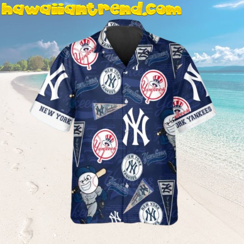 New York Yankees Vintage Logo Style Blue Theme Hawaiian Shirt