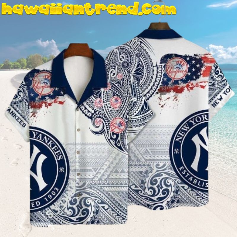 NY Yankees Vintage Blue Distressed Paisley Design For Fan Hawaiian Shirt