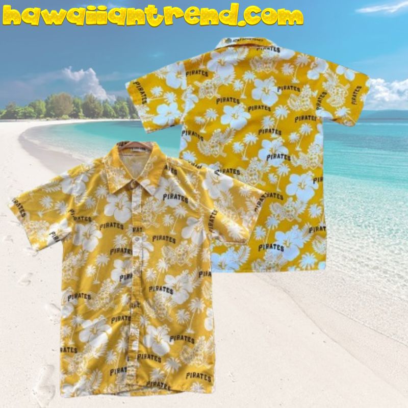 Pittsburgh Pirates Coconut Island White Pattern Yellow Theme Hawaiian Shirt