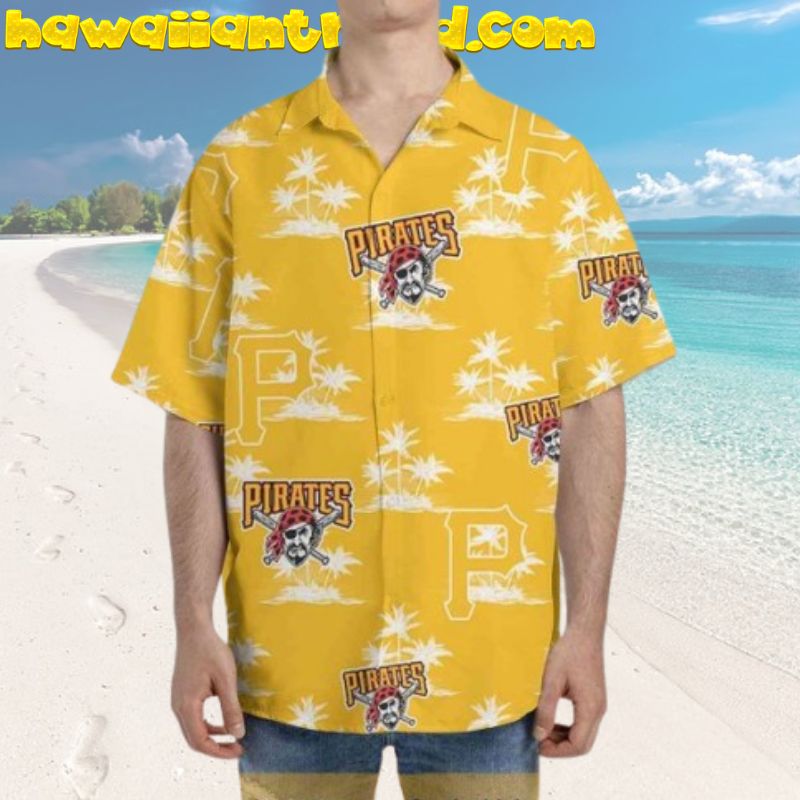 Pittsburgh Pirates Cool Logo Coconut Island Pattern Yellow Theme Hawaiian Shirt