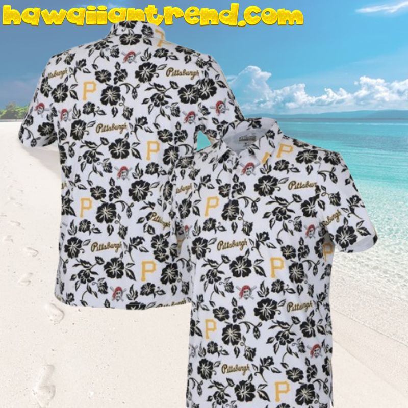Pittsburgh Pirates Logo Hibiscus Floral Black Tropical White Theme Hawaiian Shirt