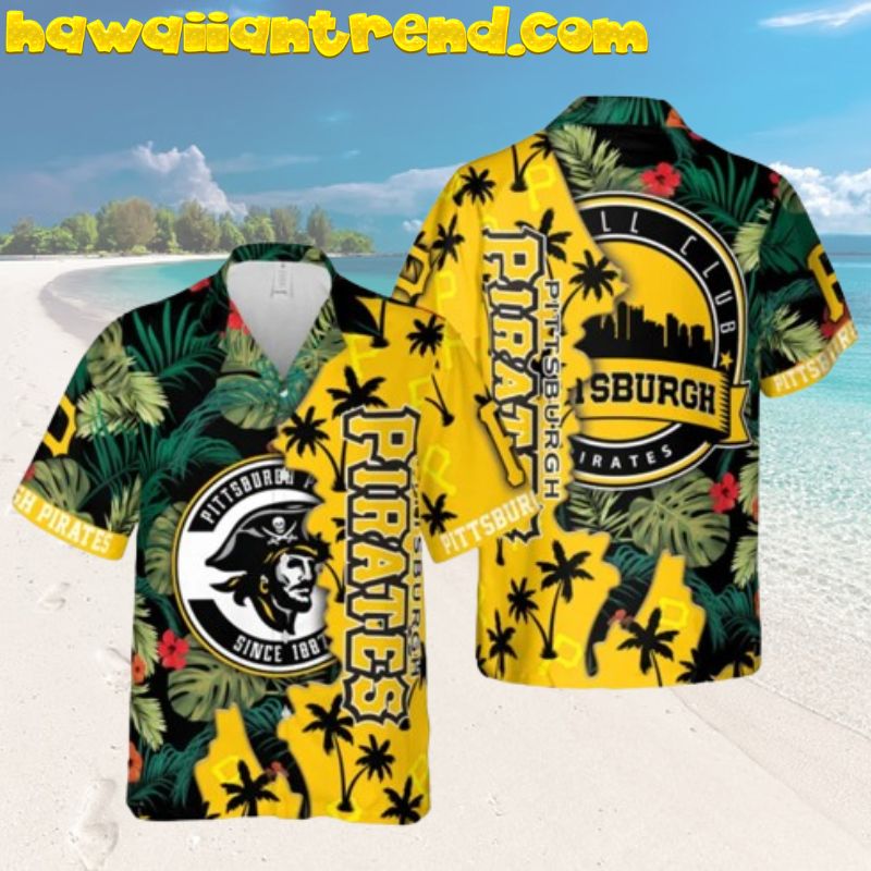 Pittsburgh Pirates Tropical Skyline Green Forest Hawaiian Shirt