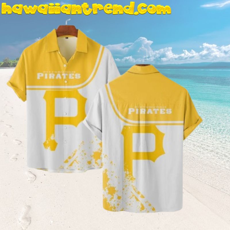 Pittsburgh Pirates Vintage Logo White And Yellow Feature Hawaiian Shirt