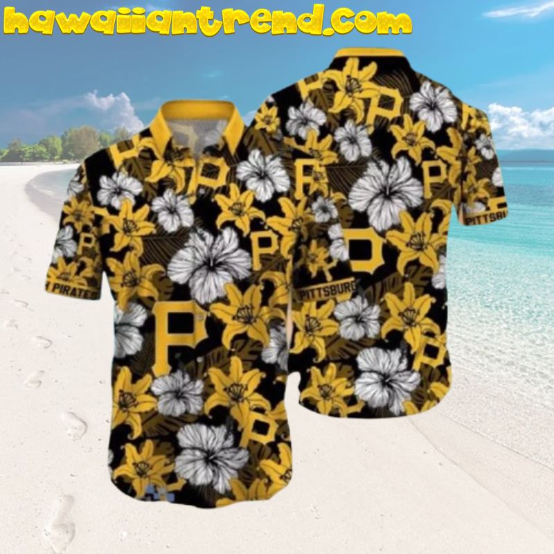 Pittsburgh Pirates White And Yellow Hibiscus Floral Aloha Hawaiian Shirt