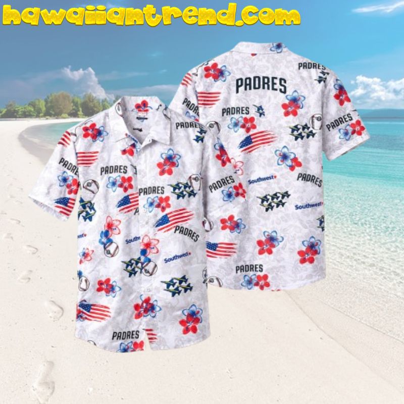 San Diego Padres Patriotic Design Hibiscus Aloha Hawaiian Shirt