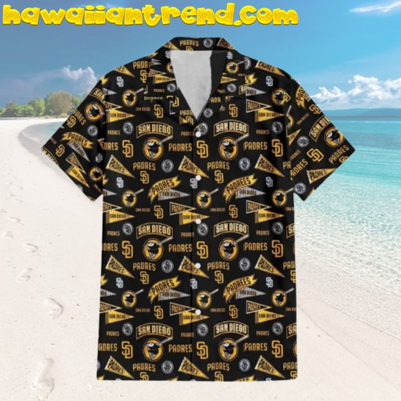 San Diego Padres Retro Yellow Banner Black Hawaiian Shirt