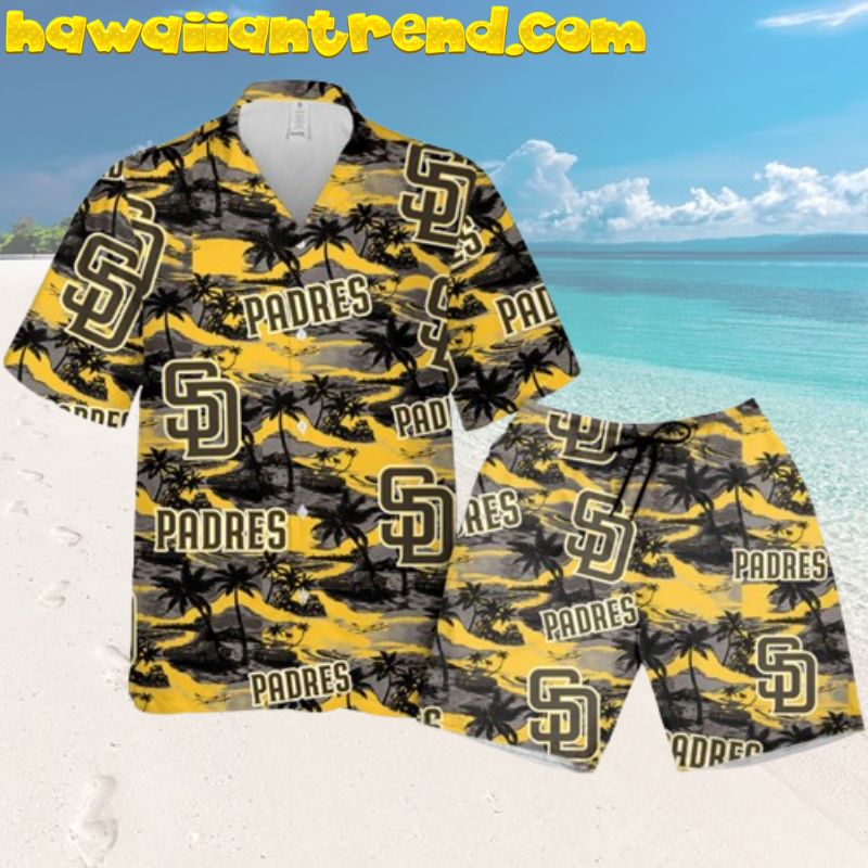 San Diego Padres Tropical Leaves Simple White Theme Aloha Button-Down Hawaiian Shirt