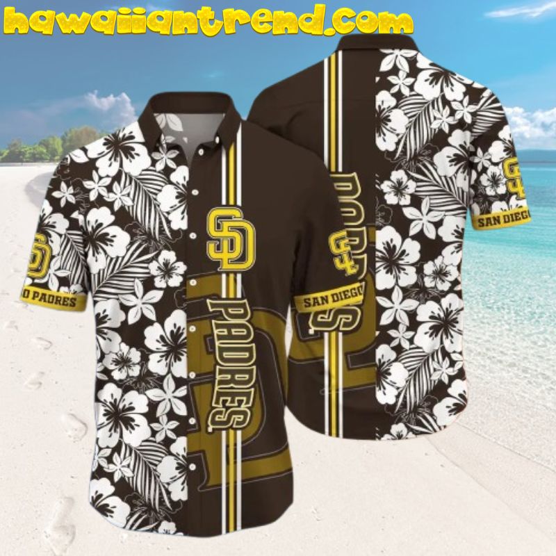 San Diego Padres White Hibiscus Harmony Logo Striped Hawaiian Shirt