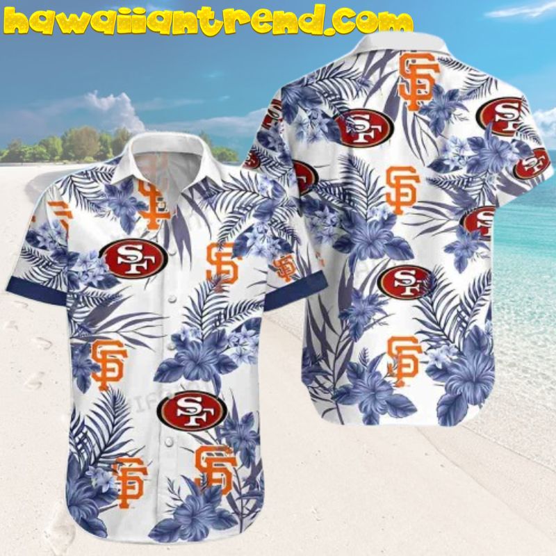 San Francisco Giants 49ers Tropical Floral White Hawaiian Shirt