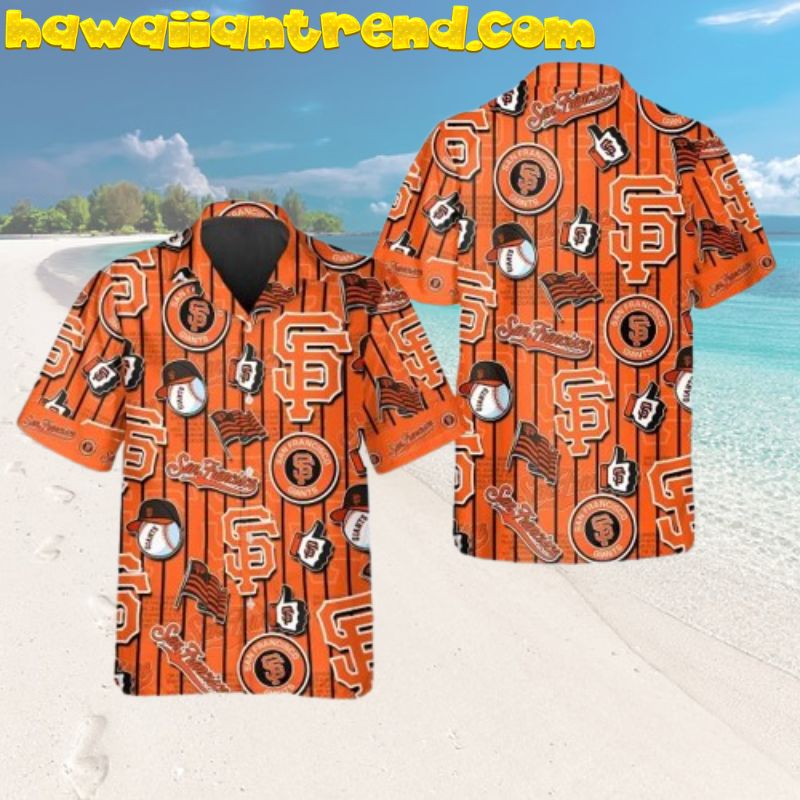 San Francisco Giants Bold Black Stripe Collage Hawaiian Shirt