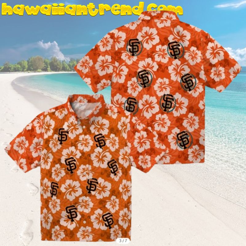 San Francisco Giants Hibiscus Cluster Orange Hawaiian Shirt