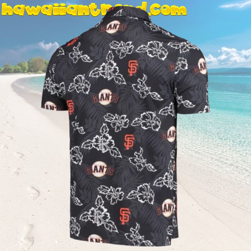 San Francisco Giants Simple Pattern Tropical Hibiscus White Black Theme Hawaiian Shirt