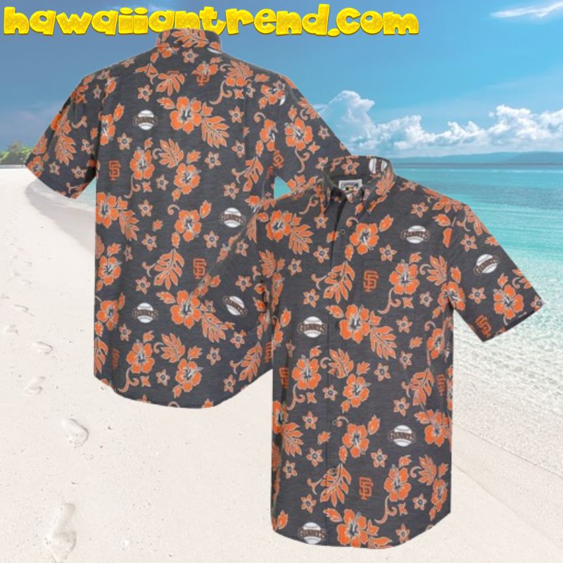 San Francisco Giants Tropical Hibiscus Kekai Performance Black Hawaiian Shirt