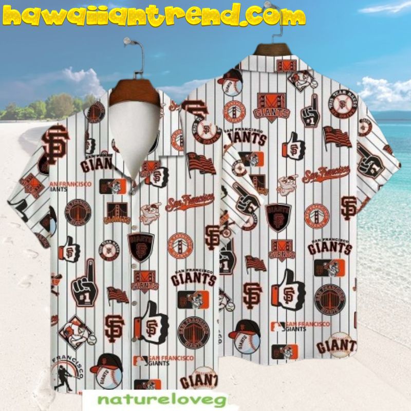 SF Giants Hawaiian Shirt Classic Pinstripe Baseball Vintage Aloha Hawaiian Shirt