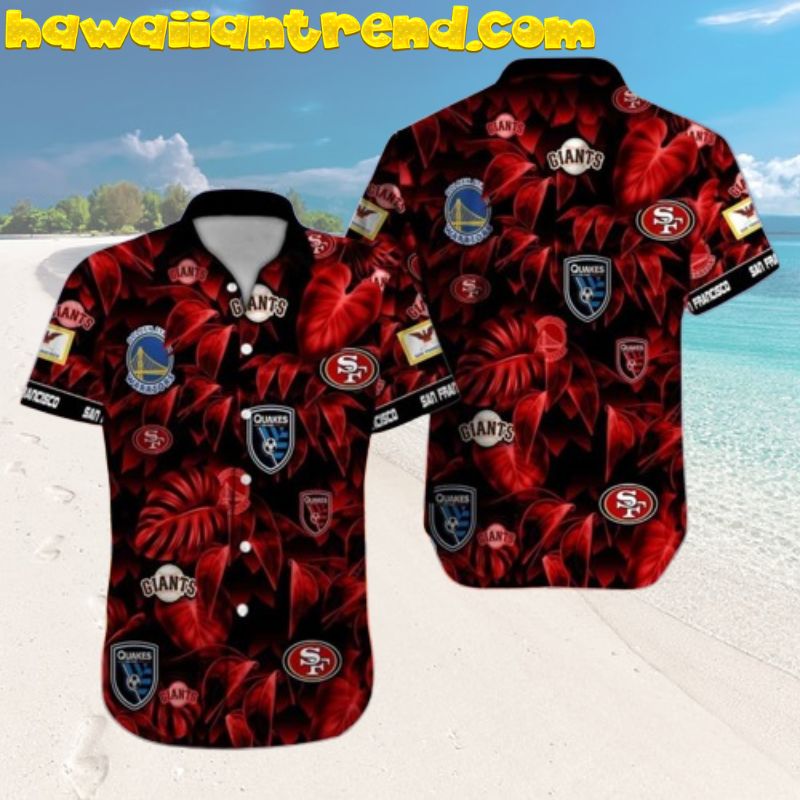 Sf Giants Red Pattern Monstera Tropical Leaves Aloha Hawaiian Shirt