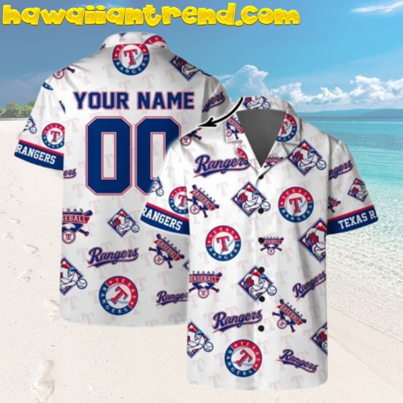 Custom Name And Number Texas Rangers Champion Iconic Logo Hawaiian Shirt