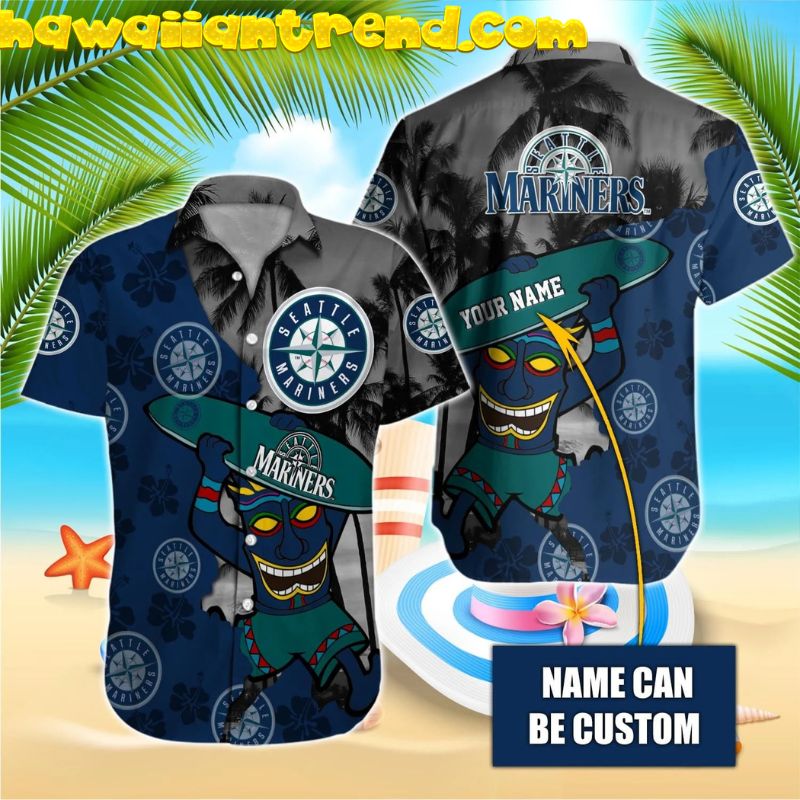 Custom name Seattle Mariners Mlb Tiki Surfboard Aloha Hawaiian Shirt