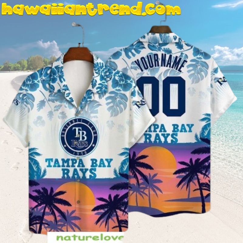 Custom Name Tampa Bay Rays Sunset Palm Island Hawaiian Shirt
