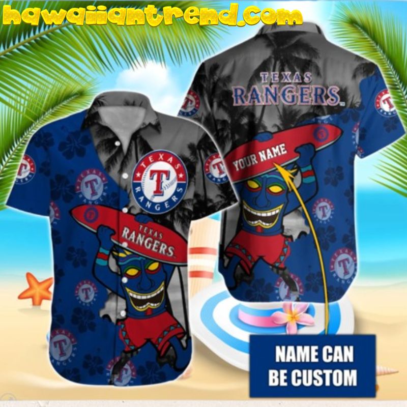 Custom Name Texas Rangers Beach Surf Tiki Hawaiian Shirt