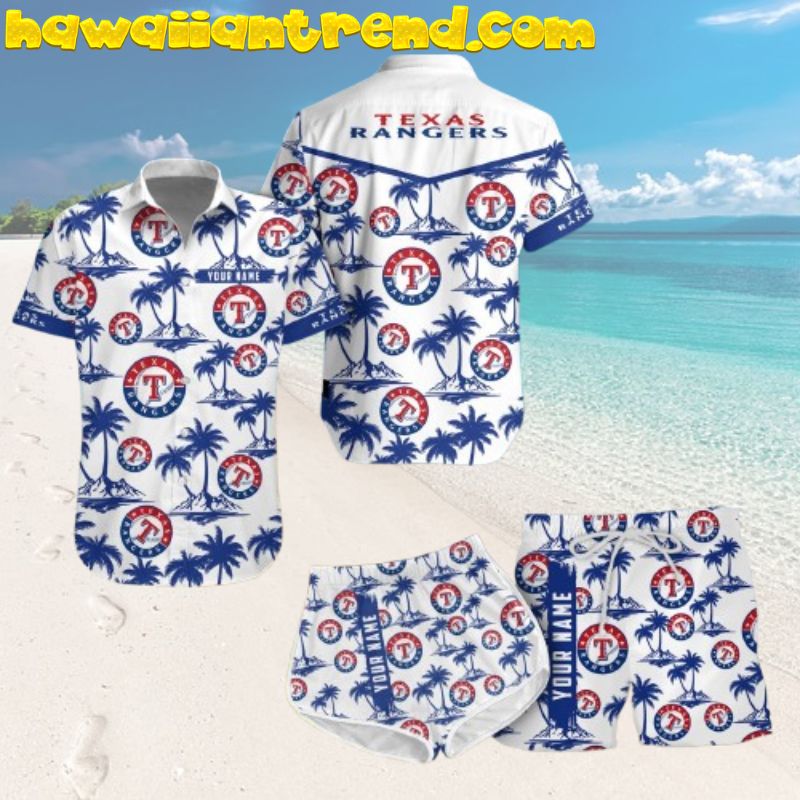Custom Name Texas Rangers Coconut Island White Theme Hawaiian Shirt