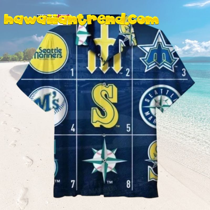 Grid Pattern Seattle Mariners Square Design Simple Hawaiian Shirt
