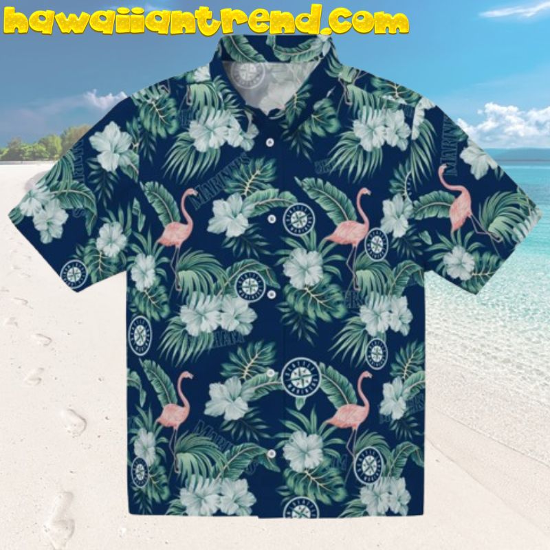 Seattle Mariners Flamingo and Hibiscus Design Hawaiian Shirt