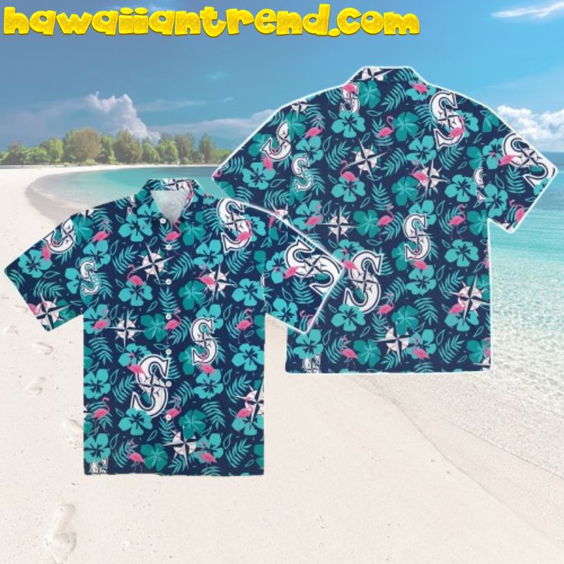 Seattle Mariners Flamingo Blue Aloha Hawaiian Shirt