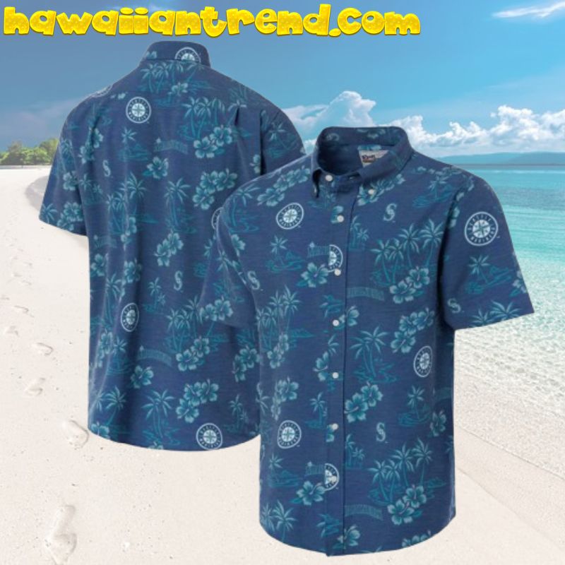 Seattle Mariners Mordern Tropical Pattern Navy  Theme Tri-Blend Hawaiian Shirt