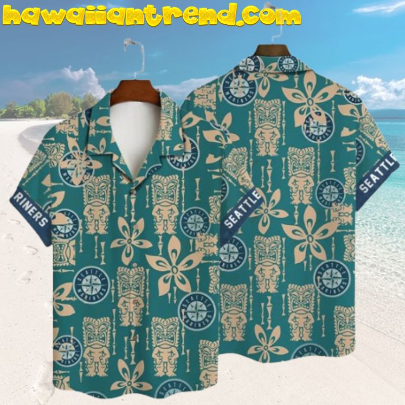 Seattle Mariners Tiki Face Blue Hawaiian Shirt