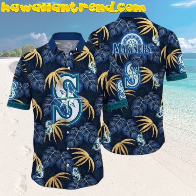 Seattle Mariners Tropical Palm Leaves Hibiscus Hawaiian Shirt