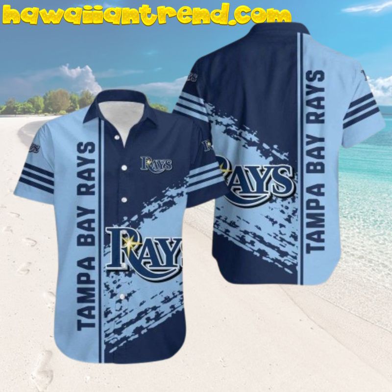 Tampa Bay Rays Giant Logo Tribal Wave Hawaiian Shirt