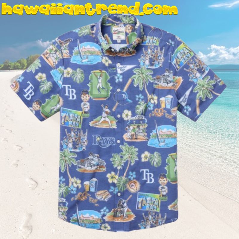 Tampa Bay Rays Scenic Tri-Blend Performance Blue Theme Hawaiian Shirt
