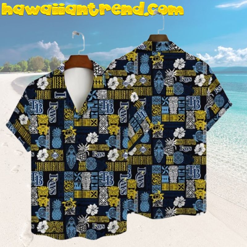 Tampa Bay Rays Tribal Patchwork Tiki Aloha Hawaiian Shirt