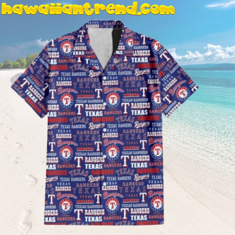 Texas Rangers Logo Frenzy Style Hawaiian Shirt