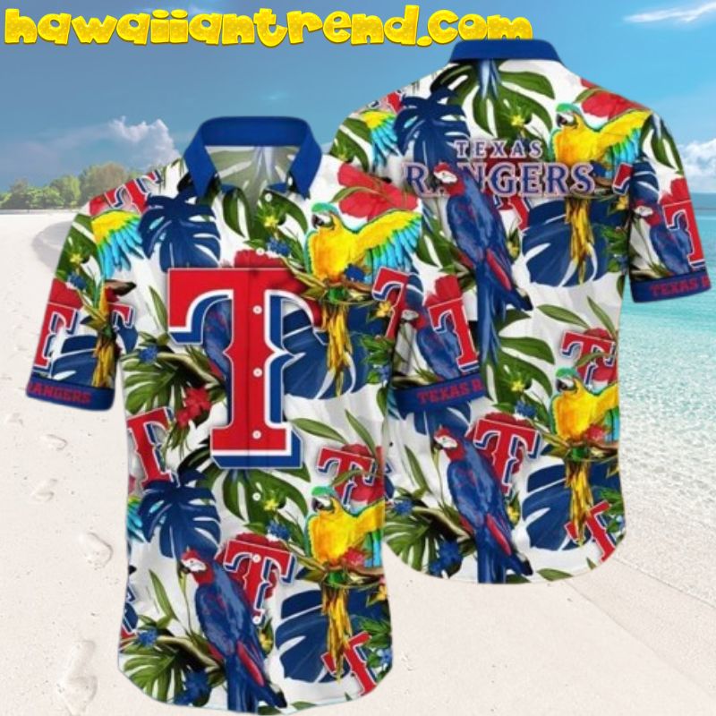Texas Rangers MLB Tropical Forest Parrots Aloha Hawaiian Shirt