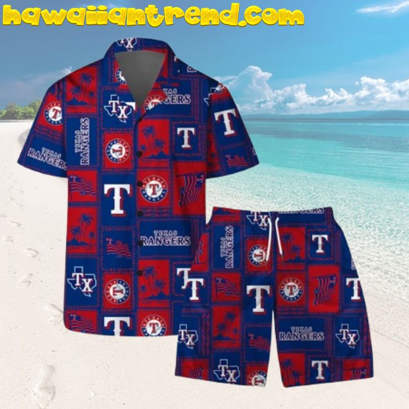 Texas Rangers Patch Vintage Square Design Hawaiian Shirt & Shorts