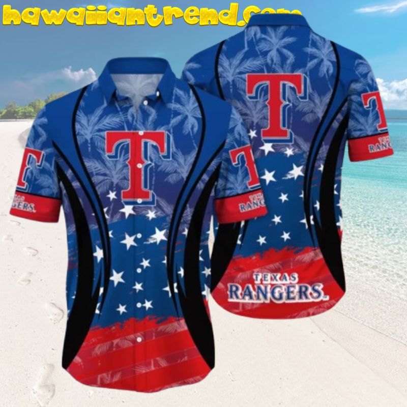 Texas Rangers Patriotic Stars Palm Tree Hawaiian Shirt